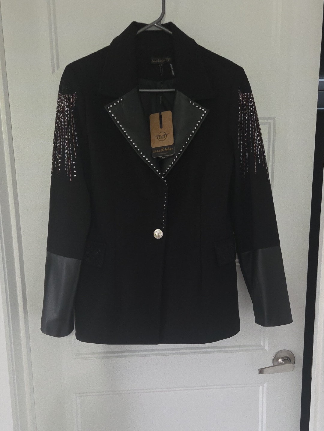 Black Studded Blazer With Fringe-Embellished Shoulders